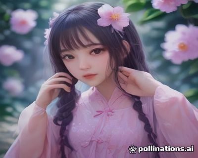 甜美系洛丽塔少女身着粉色蕾丝蓬蓬裙，头戴蝴蝶结发饰，笑容灿烂如春日阳光
